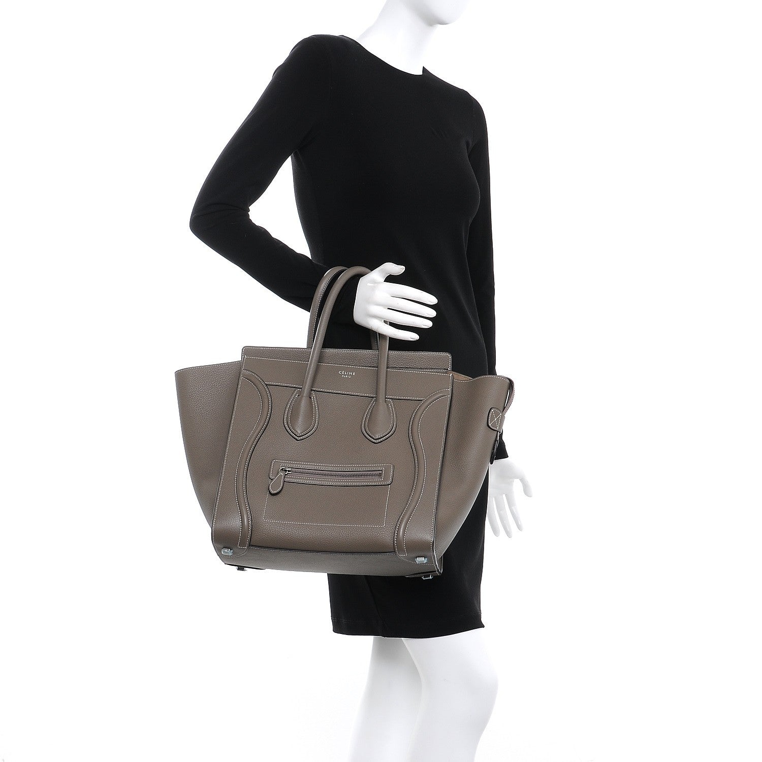 Celine Drummed Calfskin Mini Luggage Souris 2 of 9