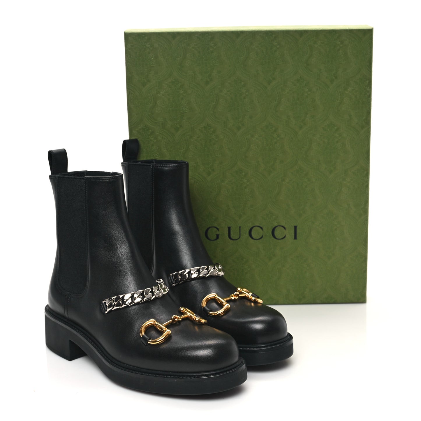 Flores Calfskin Horsebit Chain Ankle Boots 40.5 Black