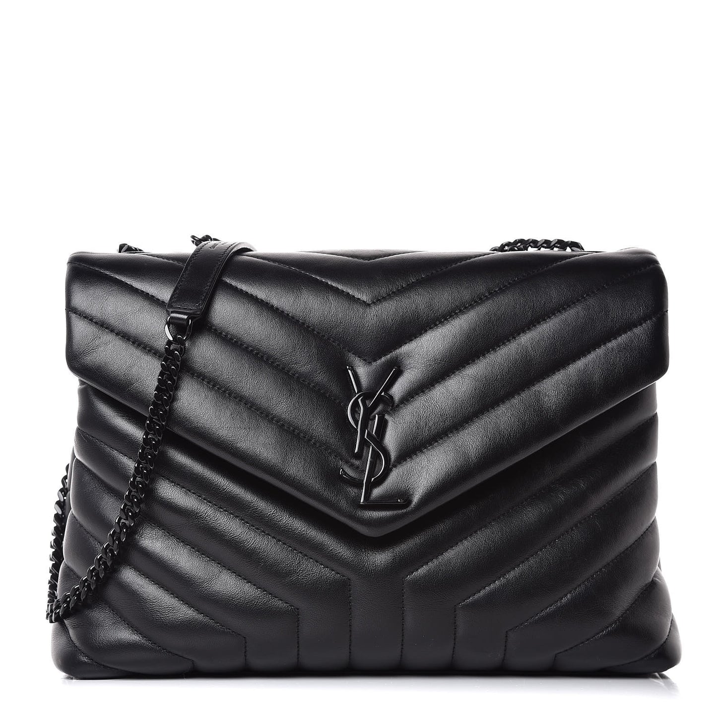 Calfskin Y Quilted Monogram Medium Loulou Chain Satchel Black