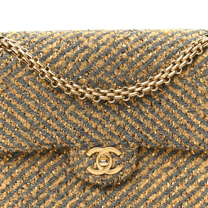 Chanel Metallic Tweed Quilted Medium Single Flap Beige Grey Gold 9 of 12