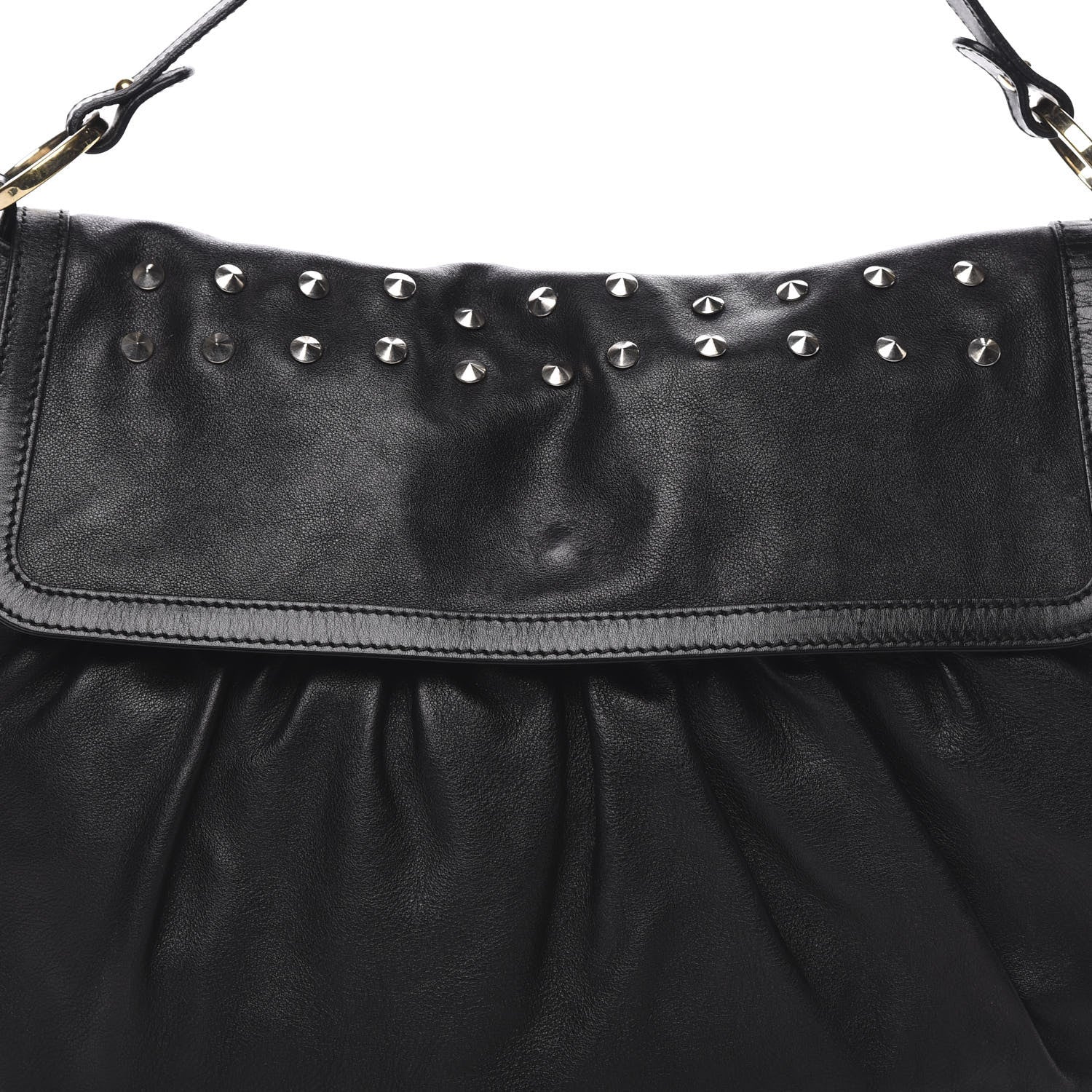 Fendi Lambskin Studded Large Chef Shoulder Bag Black 8 of 12