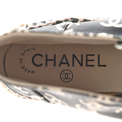 Chanel Lambskin Printed CC Lace Up Espadrilles 38 Black White 9 of 15