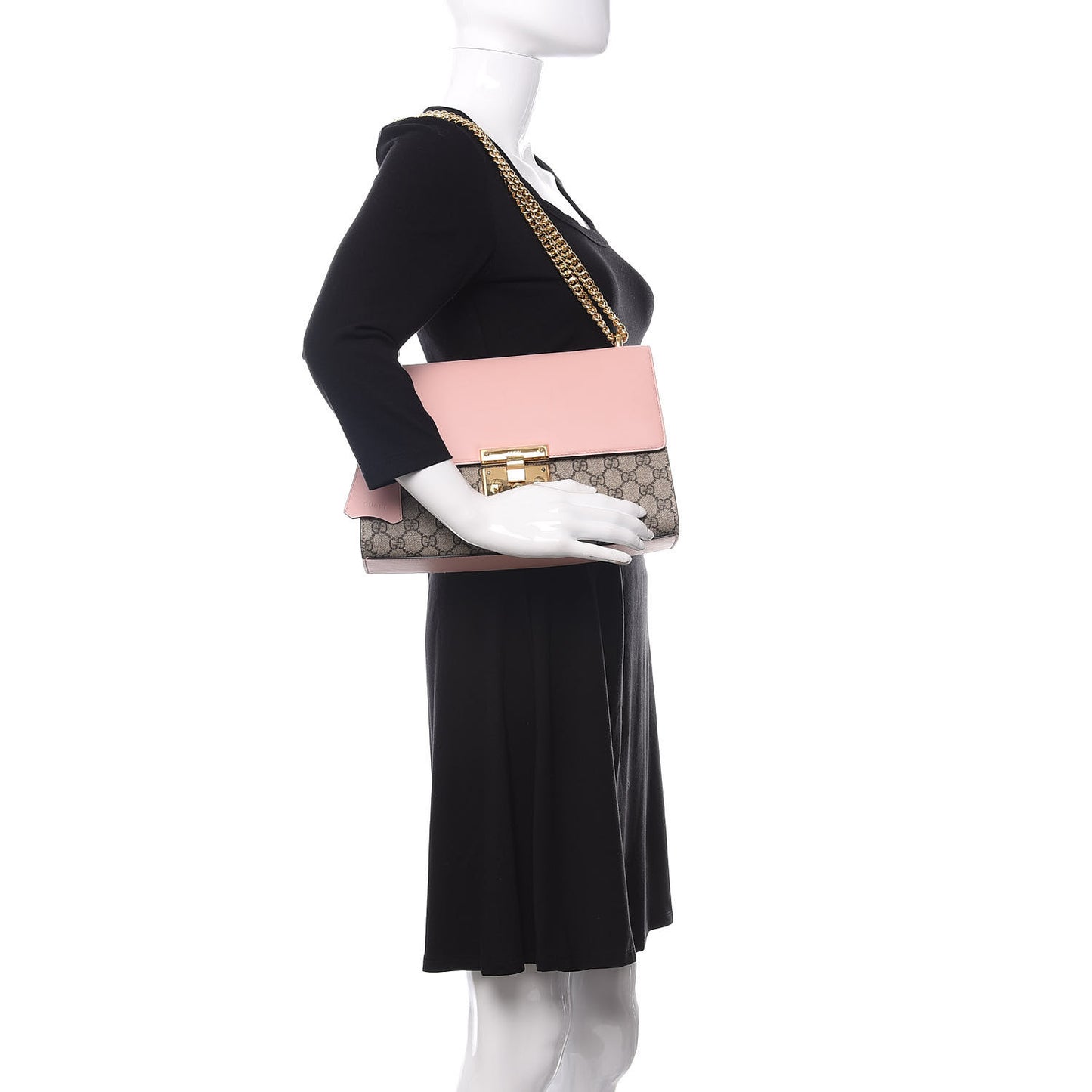 GG Supreme Monogram Calfskin Medium Padlock Shoulder Bag Beige Perfect Pink