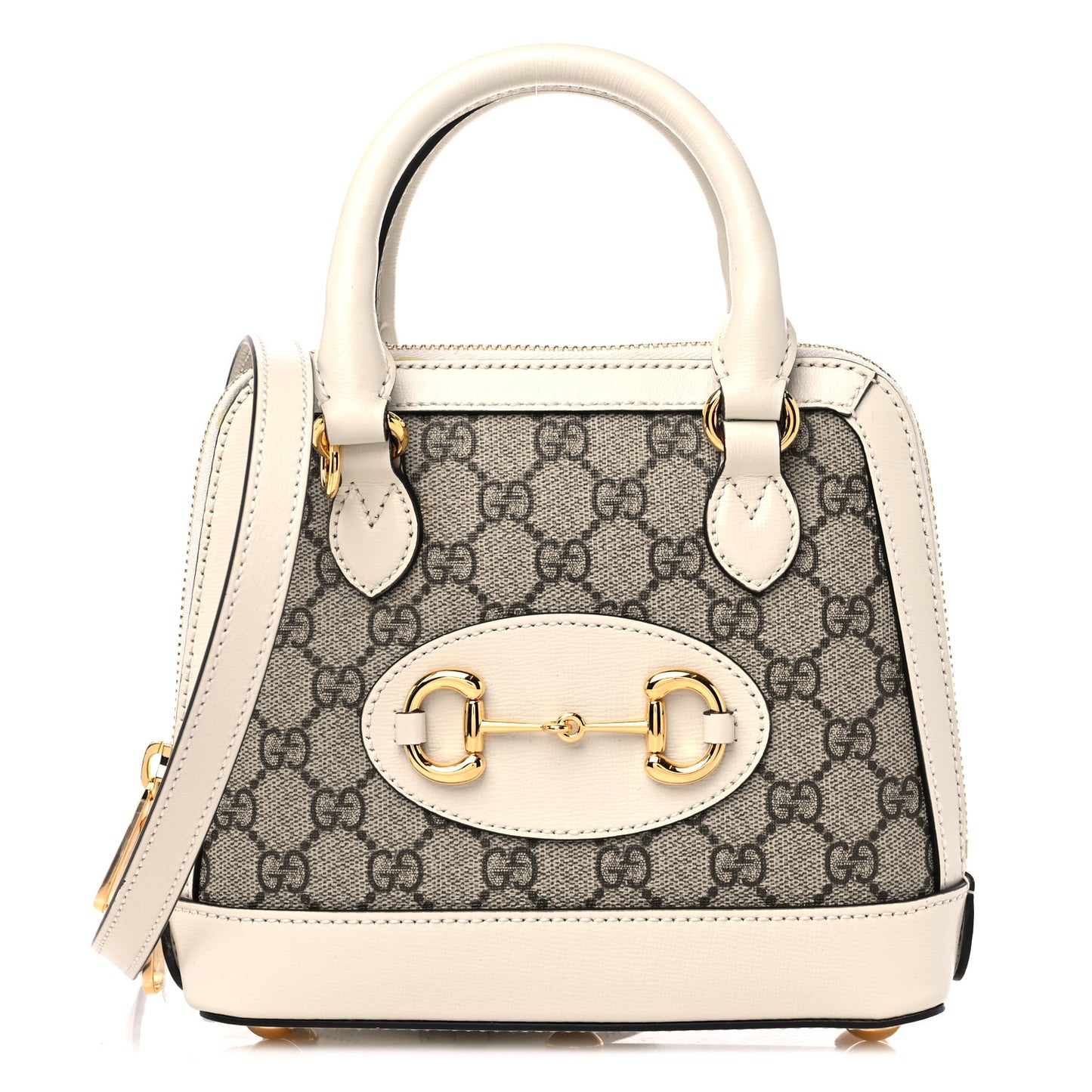 GG Supreme Monogram Azalea Calfskin Mini Horsebit 1955 Top Handle Bag Beige Ebony Mystic White