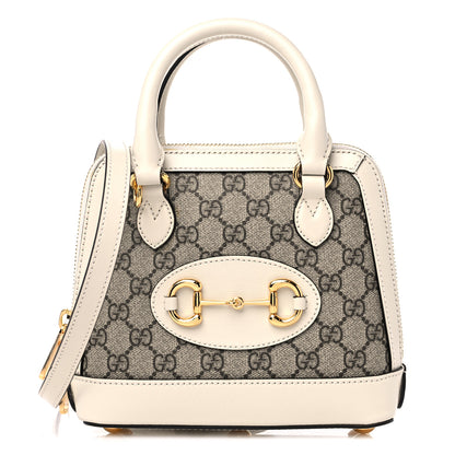 Gucci GG Supreme Monogram Azalea Calfskin Mini Horsebit 1955 Top Handle Bag Beige Ebony Mystic White 1 of 13