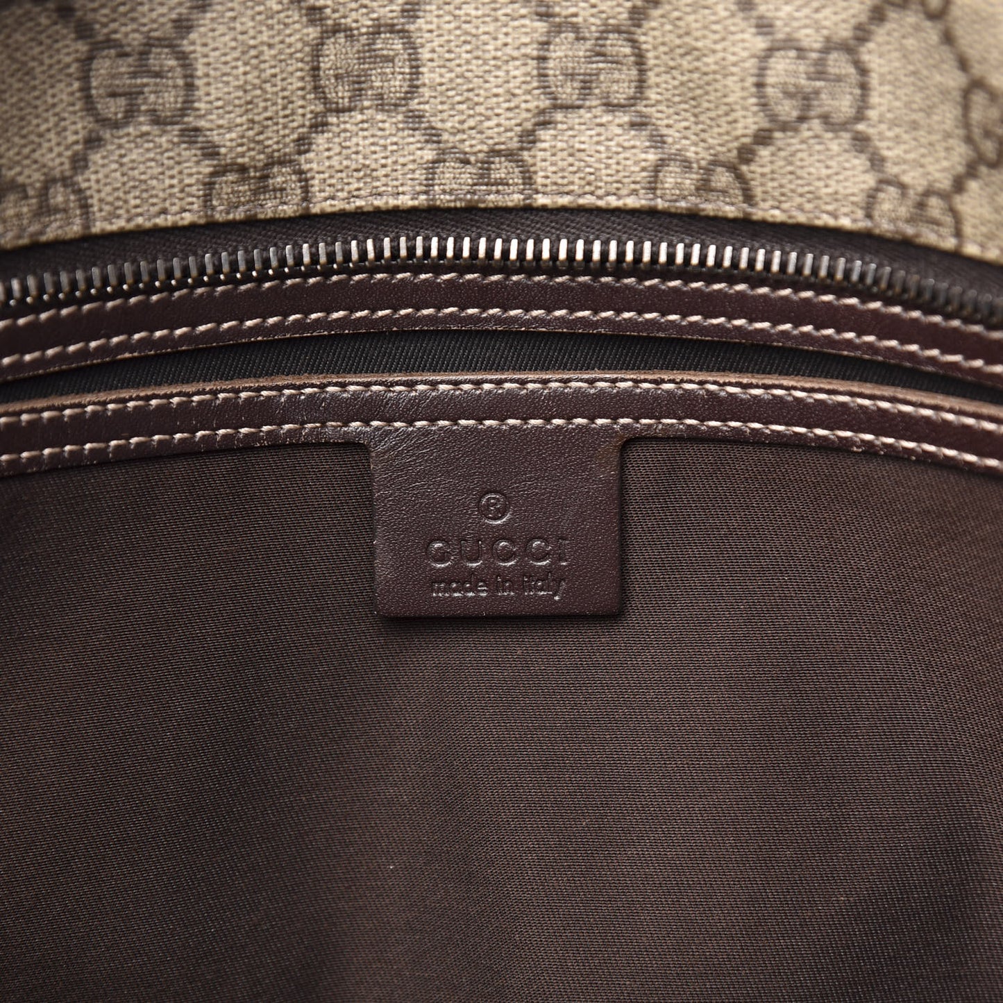 GG Supreme Monogram Medium Zippered Shopping Tote Dark Brown
