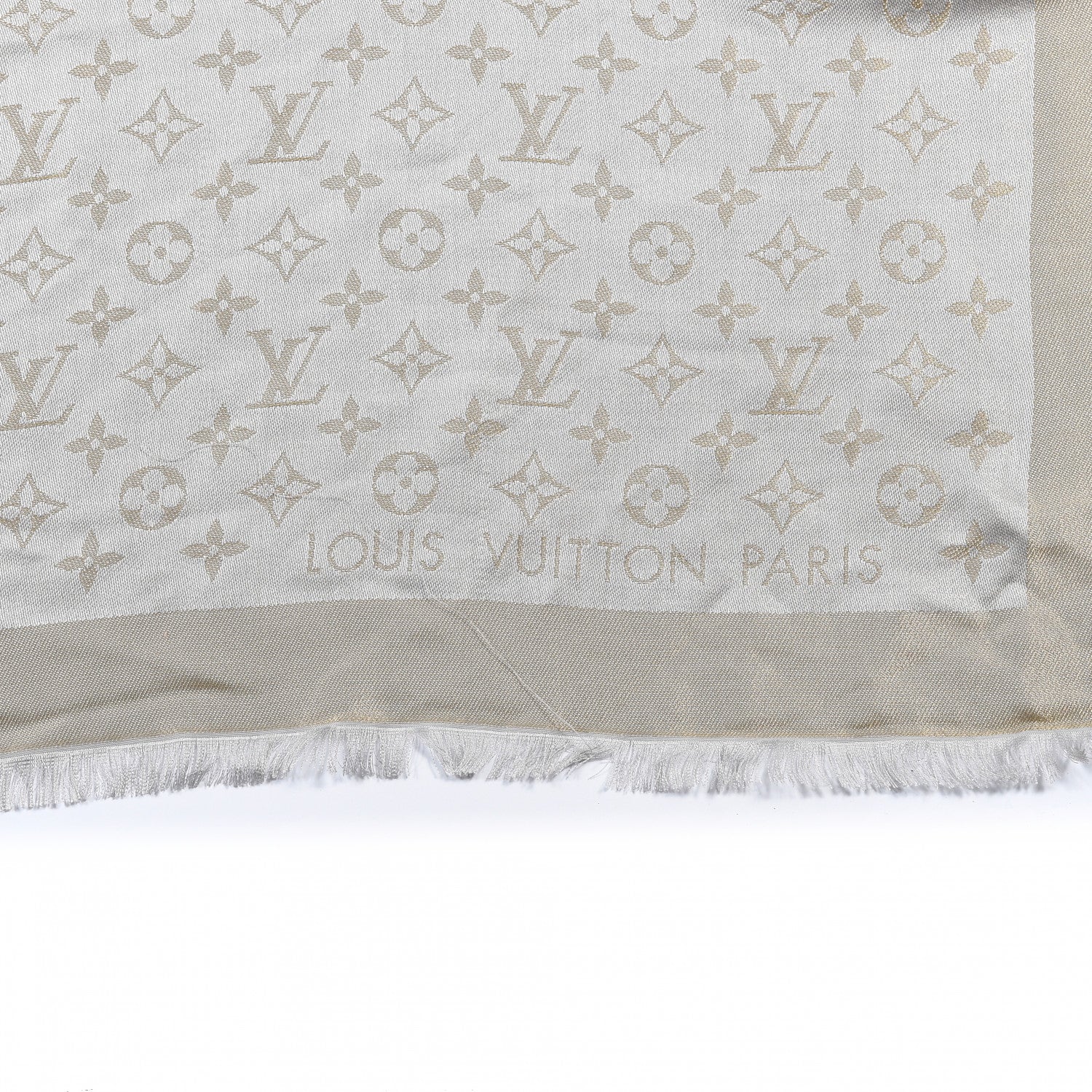 Louis Vuitton Silk Lurex Wool Monogram Shine Shawl Charcoal Greige 4 of 4