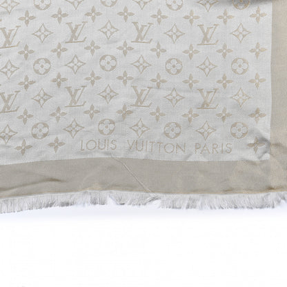 Louis Vuitton Silk Lurex Wool Monogram Shine Shawl Charcoal Greige 4 of 4