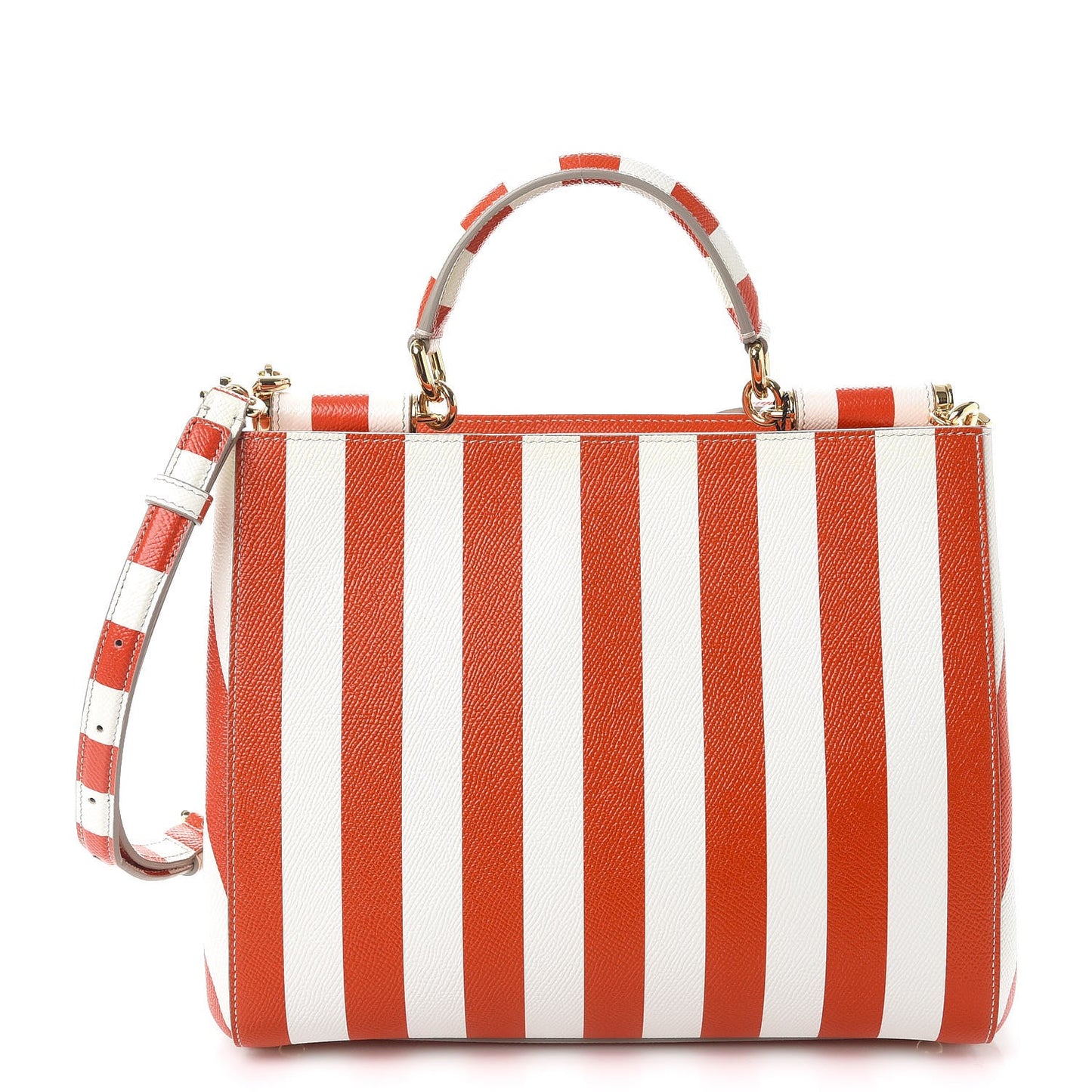 Dauphine Striped Top Handle Satchel Red White
