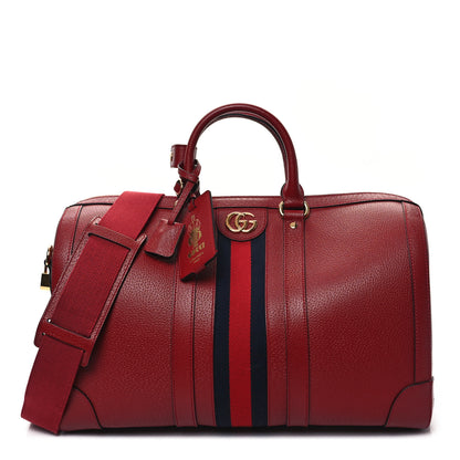 Gucci Textured Dollar Calfskin Web Medium Savoy Duffle Bag Red 1 of 10