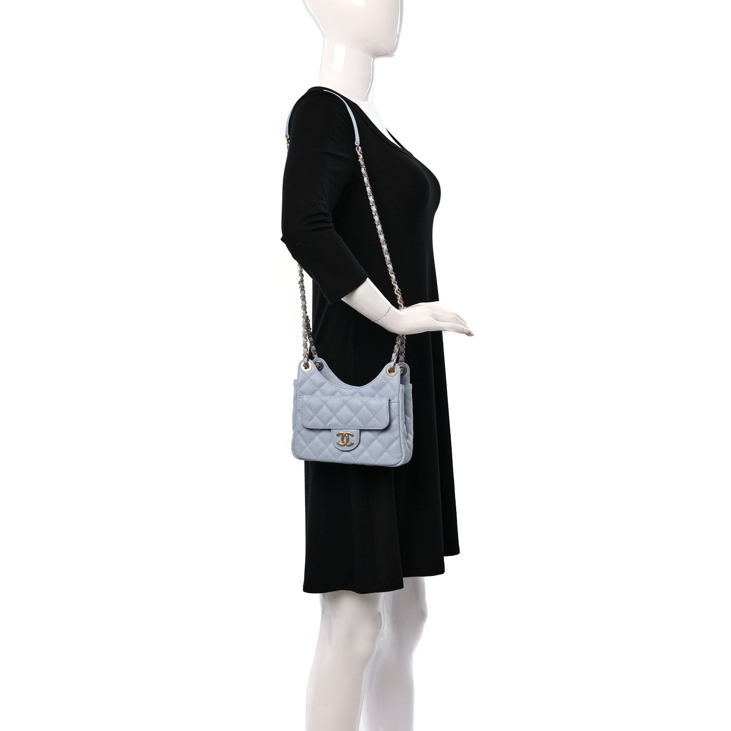 Chanel Caviar Quilted Small Wavy CC Hobo Light Blue 2 of 8