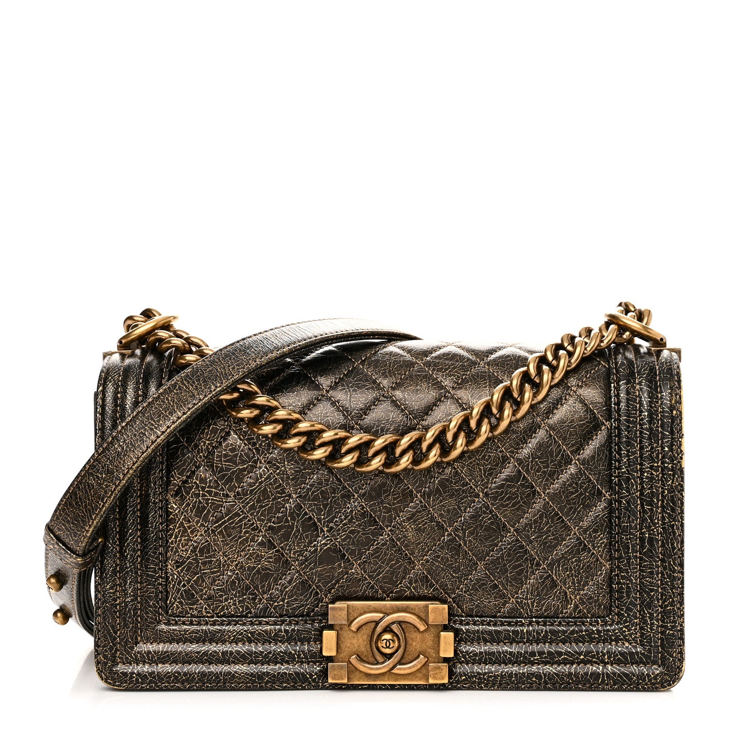 Chanel Cracked Metallic Calfskin Quilted Medium Boy Flap Gold 1 of 10