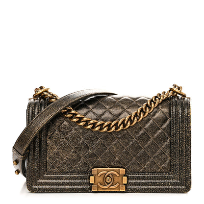 Chanel Cracked Metallic Calfskin Quilted Medium Boy Flap Gold 1 of 10