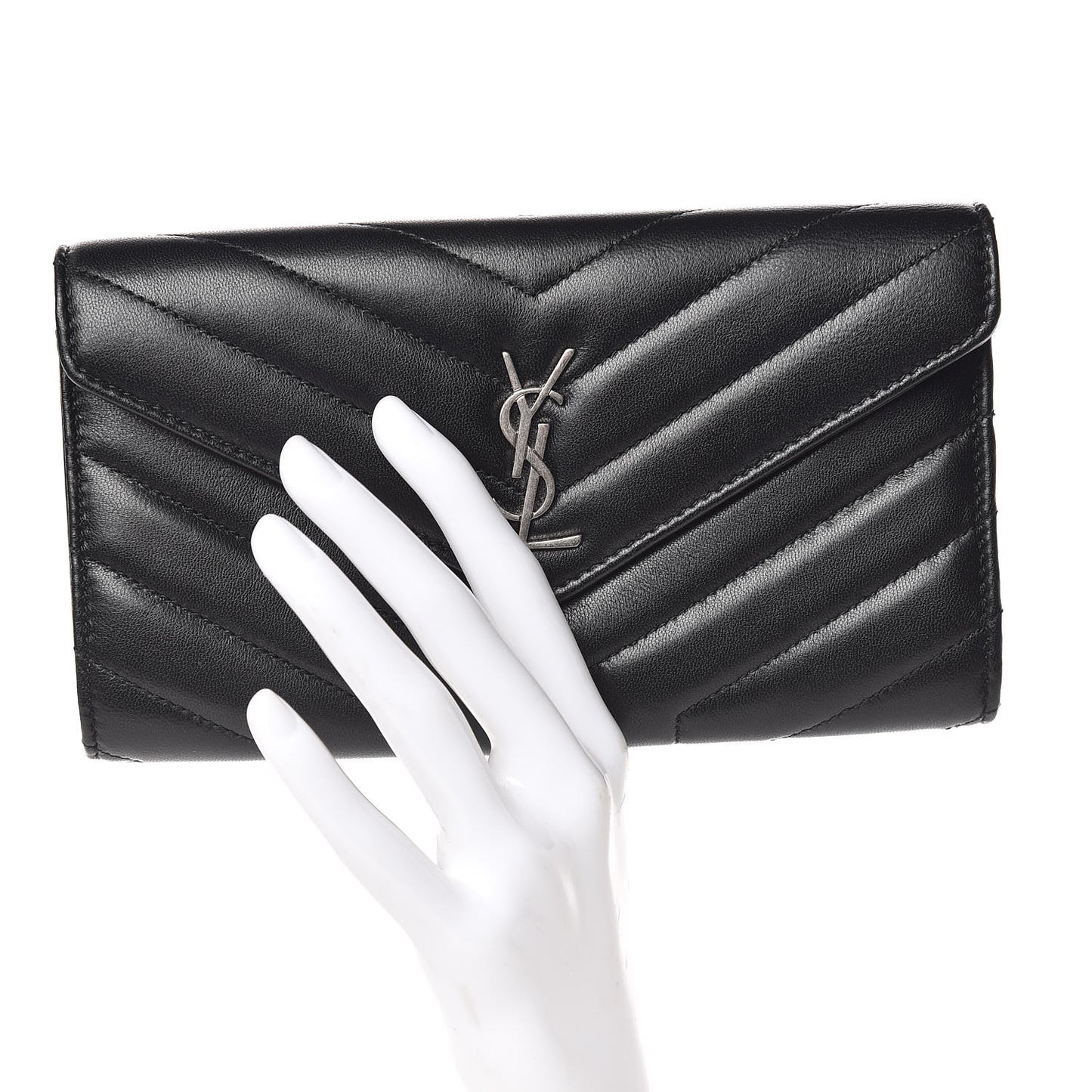 Lambskin Y Quilted Monogram Large Loulou Flap Wallet Black