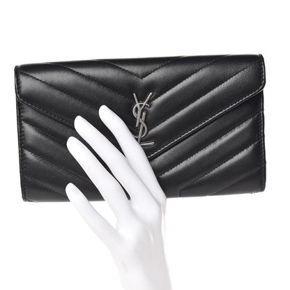 Saint Laurent Lambskin Y Quilted Monogram Large Loulou Flap Wallet Black 2 of 9