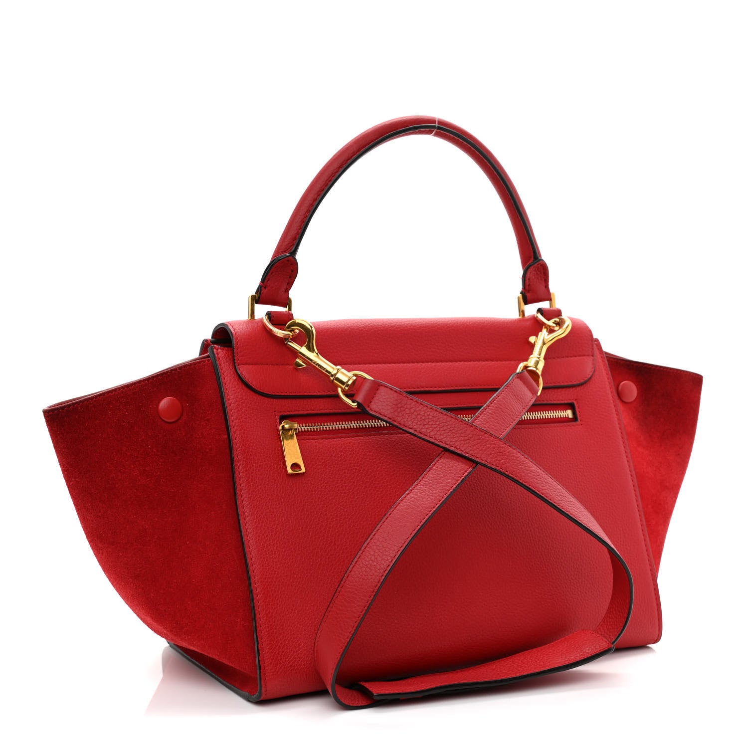 Celine Drummed Calfskin Suede Small Trapeze Coquelicot 3 of 13
