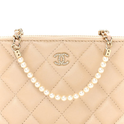 Chanel Iridescent Lambskin Quilted Pearl Clutch With Chain Beige 11 of 14