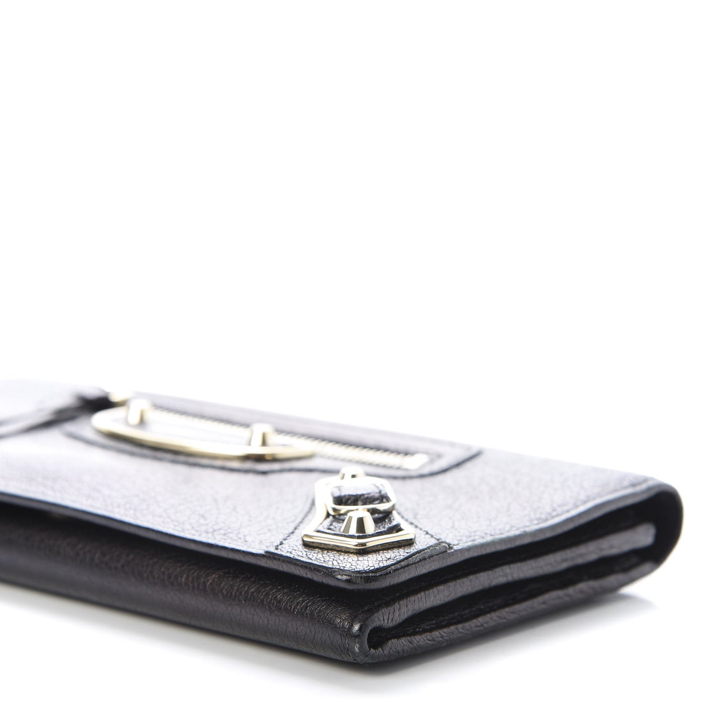 Chevre Gold Metallic Edge Hardware Money Wallet Black