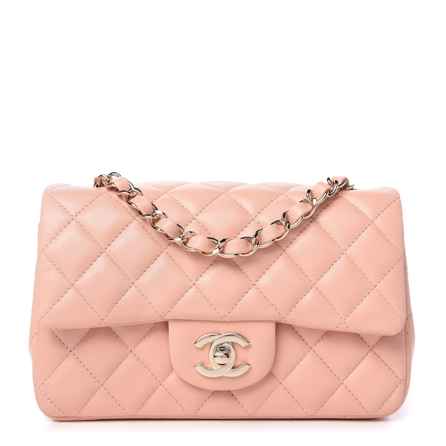Lambskin Quilted Mini Rectangular Flap Light Pink