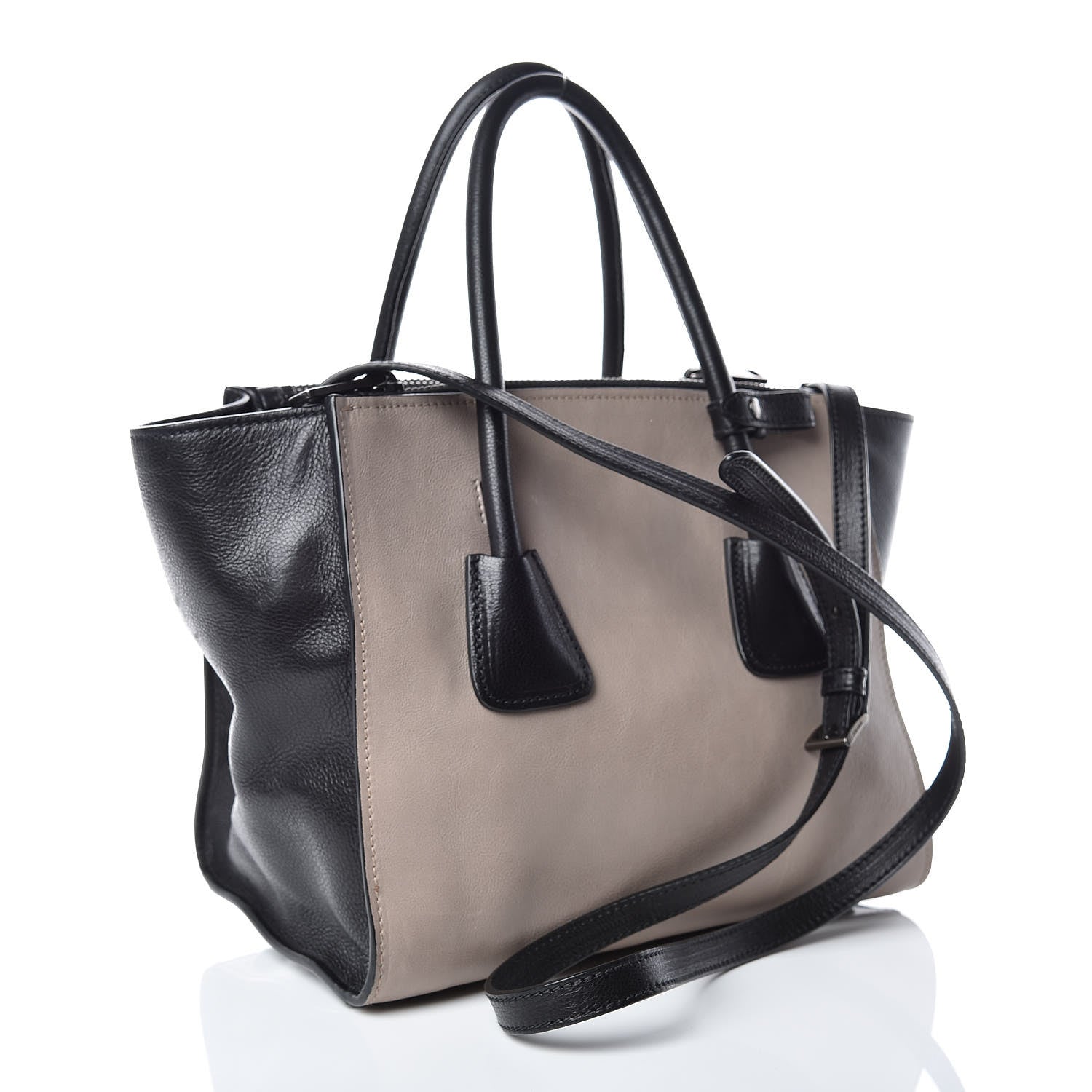 Prada Glace Calf Bi-Color Twin Pocket Tote Pomice Black 3 of 15