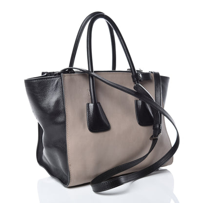 Prada Glace Calf Bi-Color Twin Pocket Tote Pomice Black 3 of 15