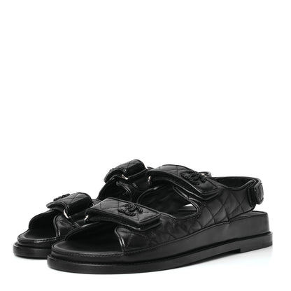 Chanel Lambskin Velcro Dad Sandals 39 Black 2 of 4