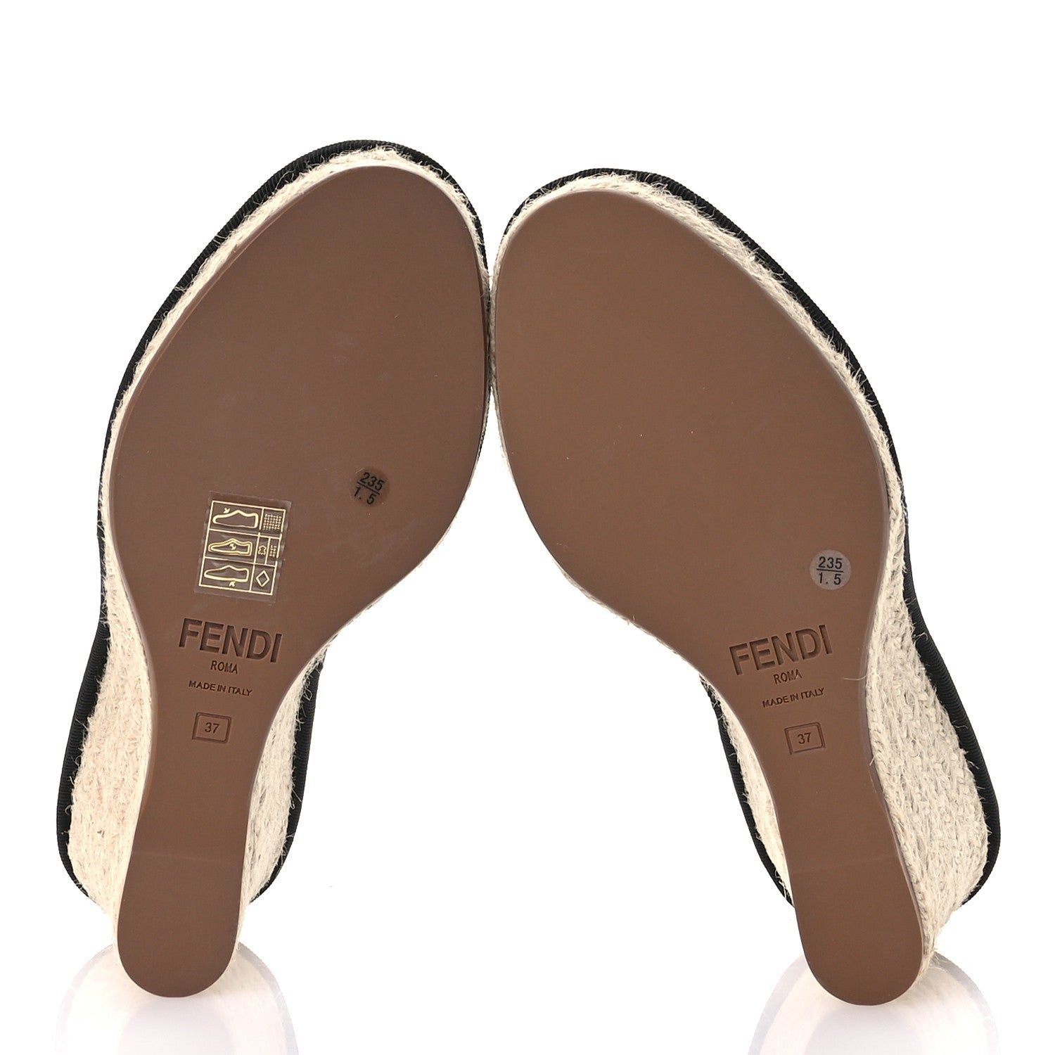 Fendi Canvas FF Embroidered Roma Ankle Wrap Wedge Espadrilles 37 Black 6 of 8