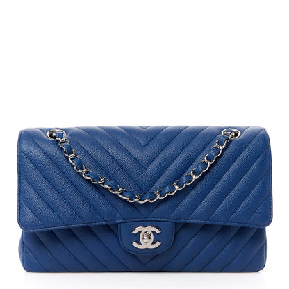 Chanel Caviar Chevron Quilted Small Double Flap Blue 1 of 11