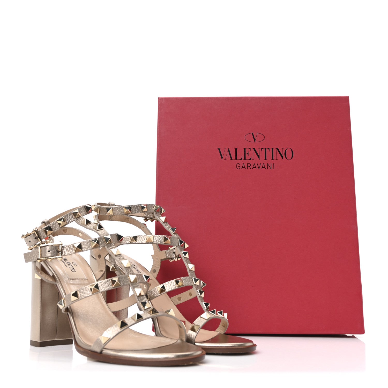 Valentino Garavani Metallic Calfskin Rockstud 90mm City Sandals 38.5 Antique Brass 9 of 9