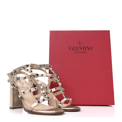 Valentino Garavani Metallic Calfskin Rockstud 90mm City Sandals 38.5 Antique Brass 9 of 9