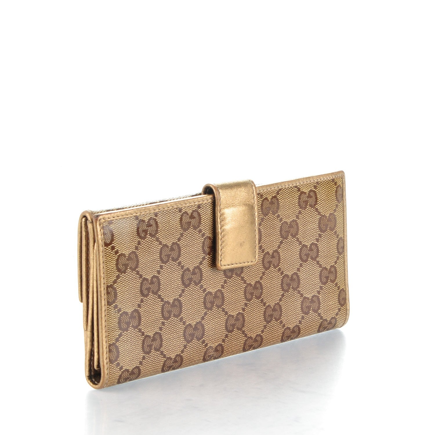 Gucci Crystal Monogram Metal Bar Continental Flap Wallet Gold 3 of 7