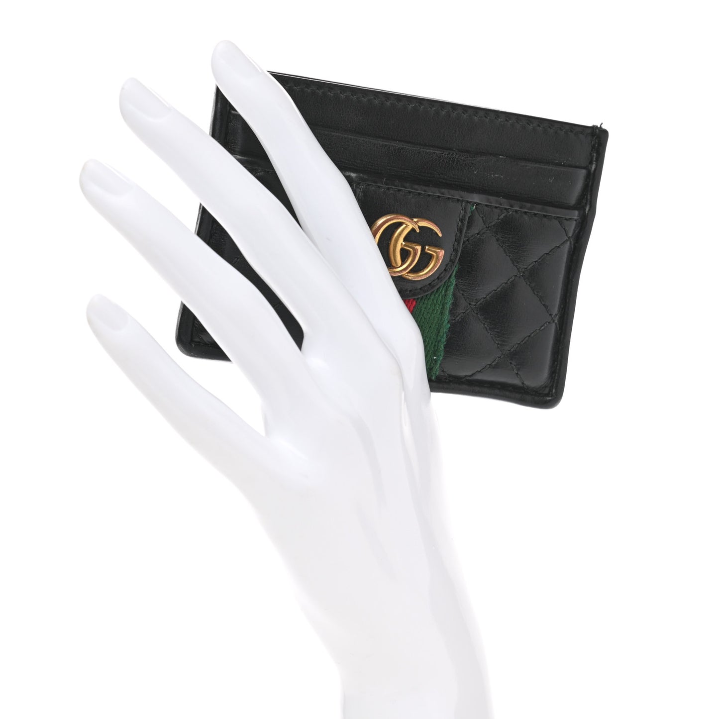 Calfskin Web Trapuntata Ophidia Card Holder Black