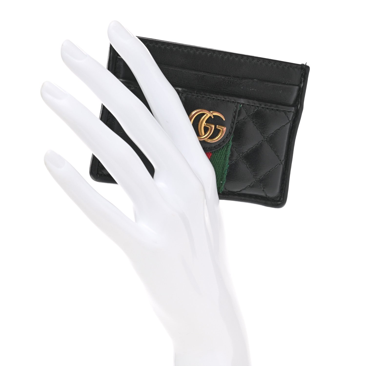 Gucci Calfskin Web Trapuntata Ophidia Card Holder Black 2 of 7
