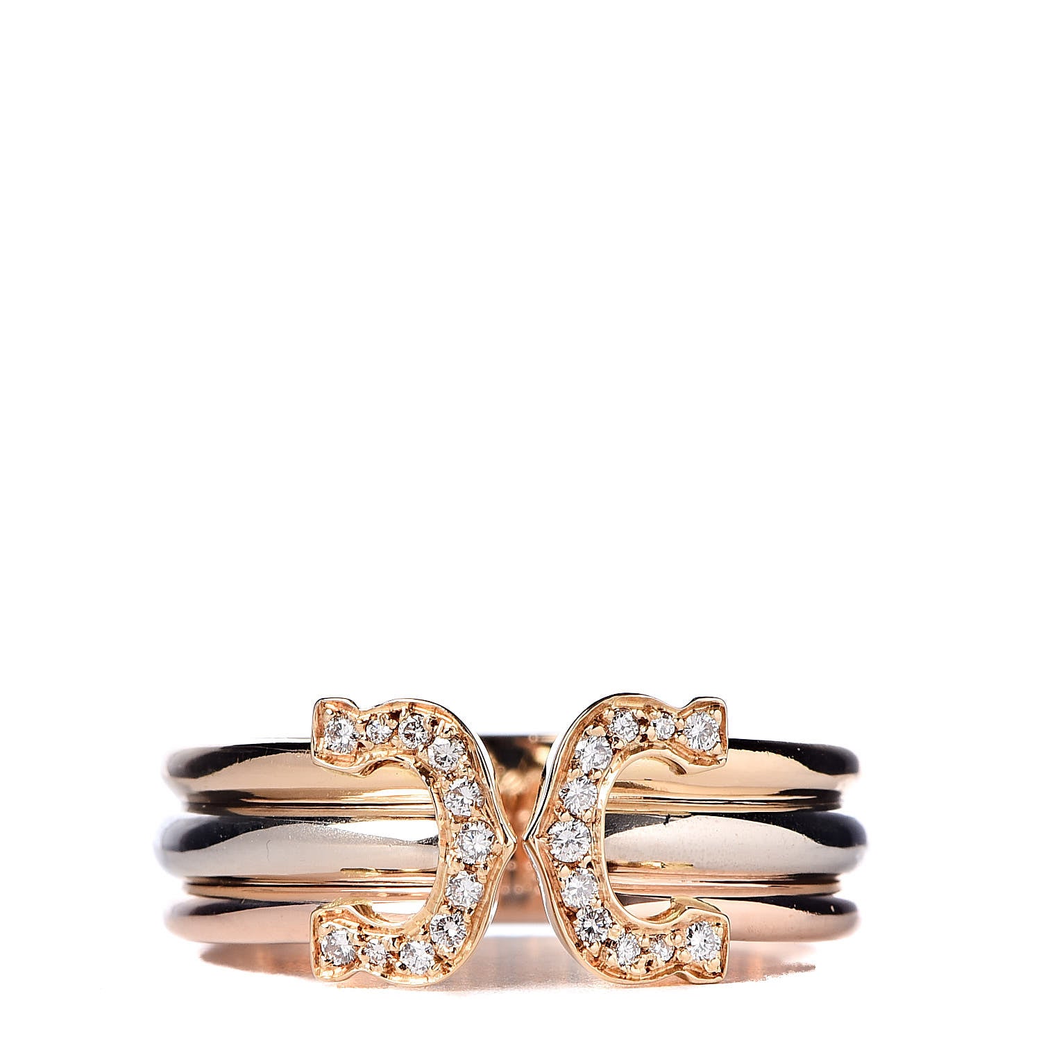 Cartier 18K Pink Yellow White Gold Diamond C De Ring 54 6.75 1 of 5