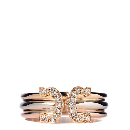 Cartier 18K Pink Yellow White Gold Diamond C De Ring 54 6.75 1 of 5