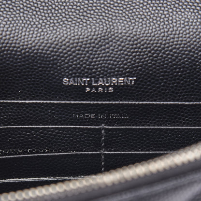 Saint Laurent Grain De Poudre Matelasse Chevron Monogram Envelope Chain Wallet Black 6 of 10