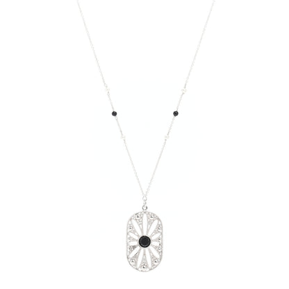 Tiffany Sterling Silver Black Onyx Pearl Ziegfeld Daisy Pendant Necklace 1 of 4