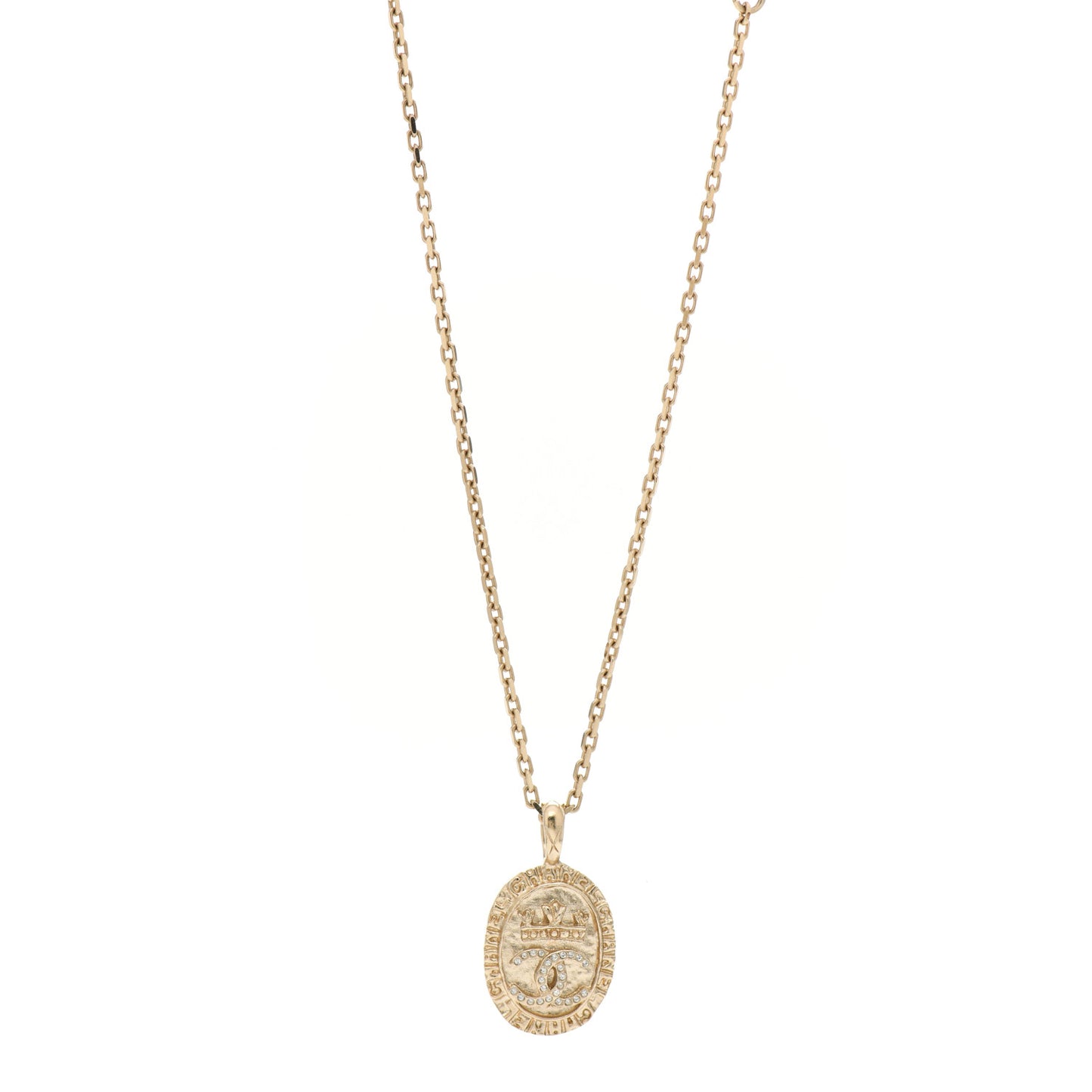 Crystal CC Medallion Necklace Gold