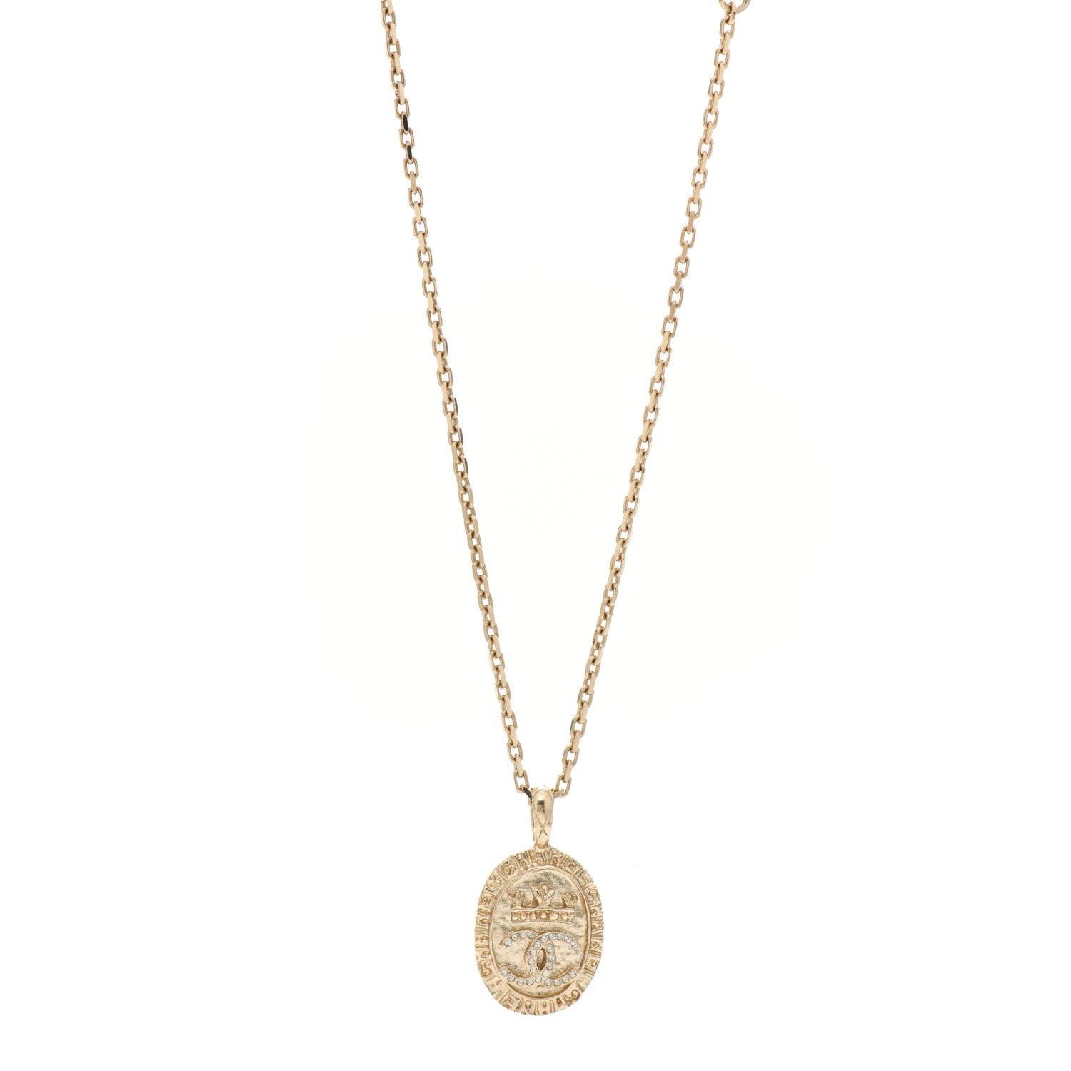 Chanel Crystal CC Medallion Necklace Gold 1 of 4