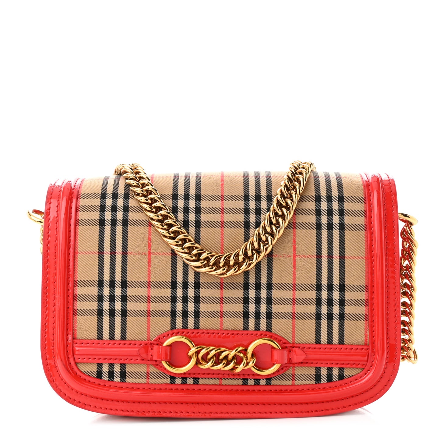 Patent 1983 Knight Check Link Shoulder Bag Bright Red