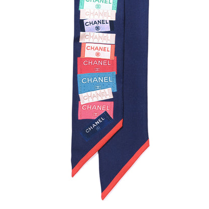 Chanel Silk Twill Slim Bandeau Scarf Navy Blue Red 2 of 3