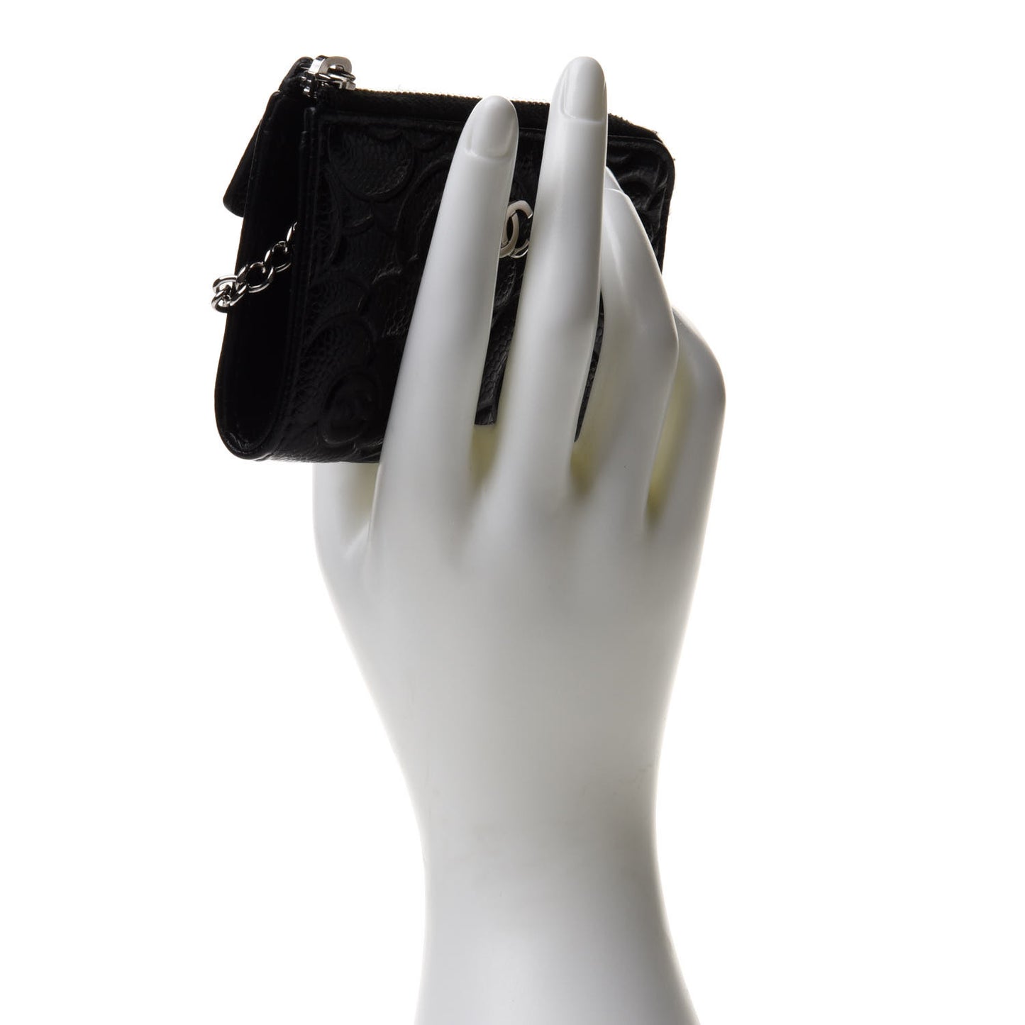 Caviar Camellia Embossed Key Holder Case Black