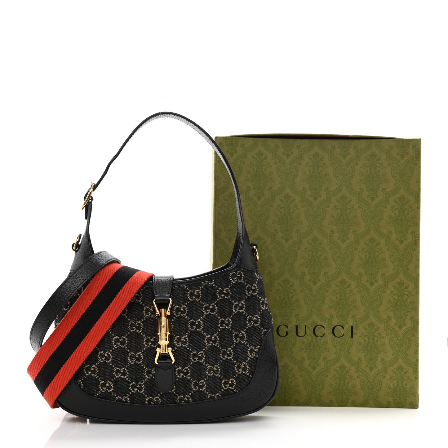 Jacquard Denim GG Monogram Small Jackie 1961 Hobo Black Ivory