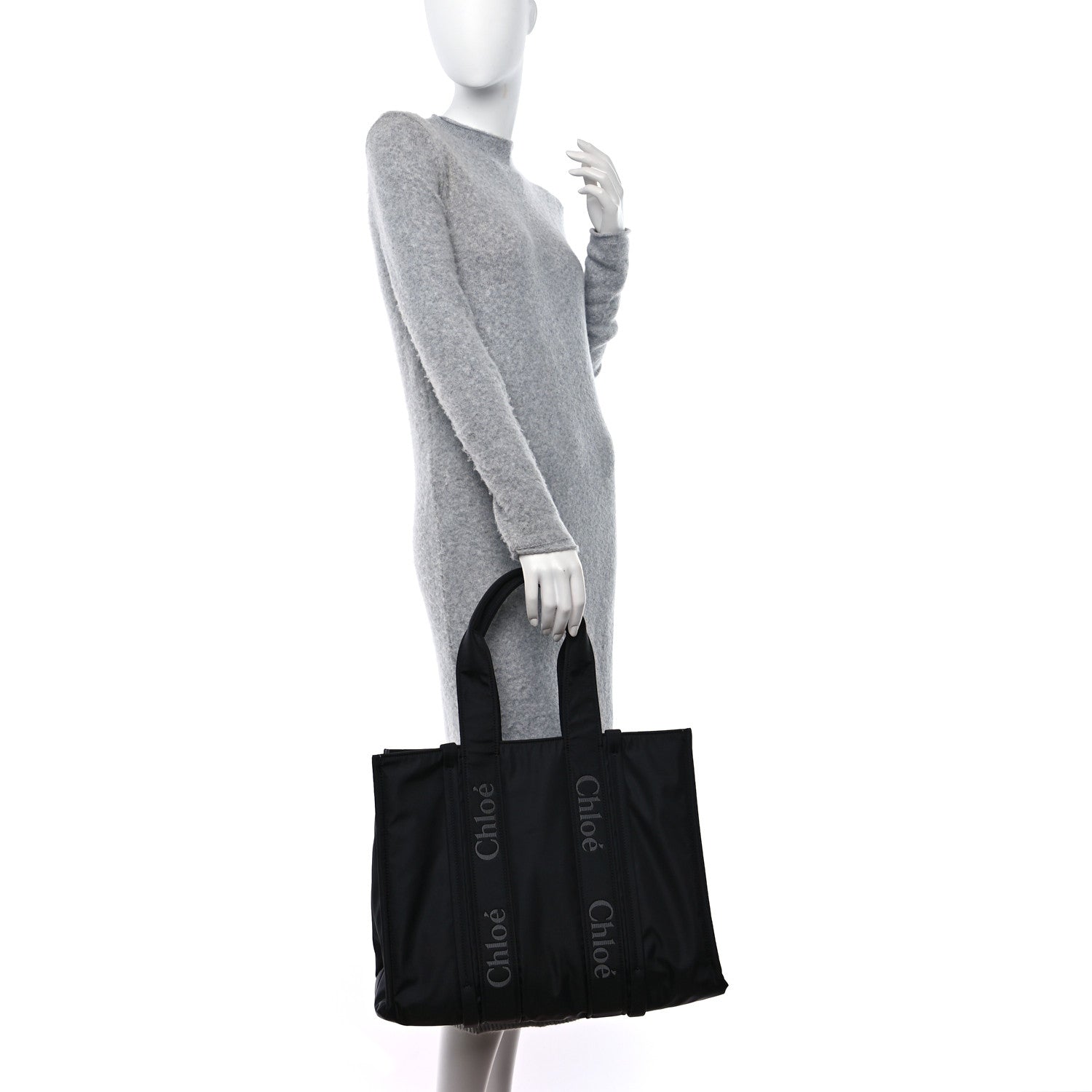 Chloe Recycled Nylon Large Woody Ribbon Tote Black 2 of 8