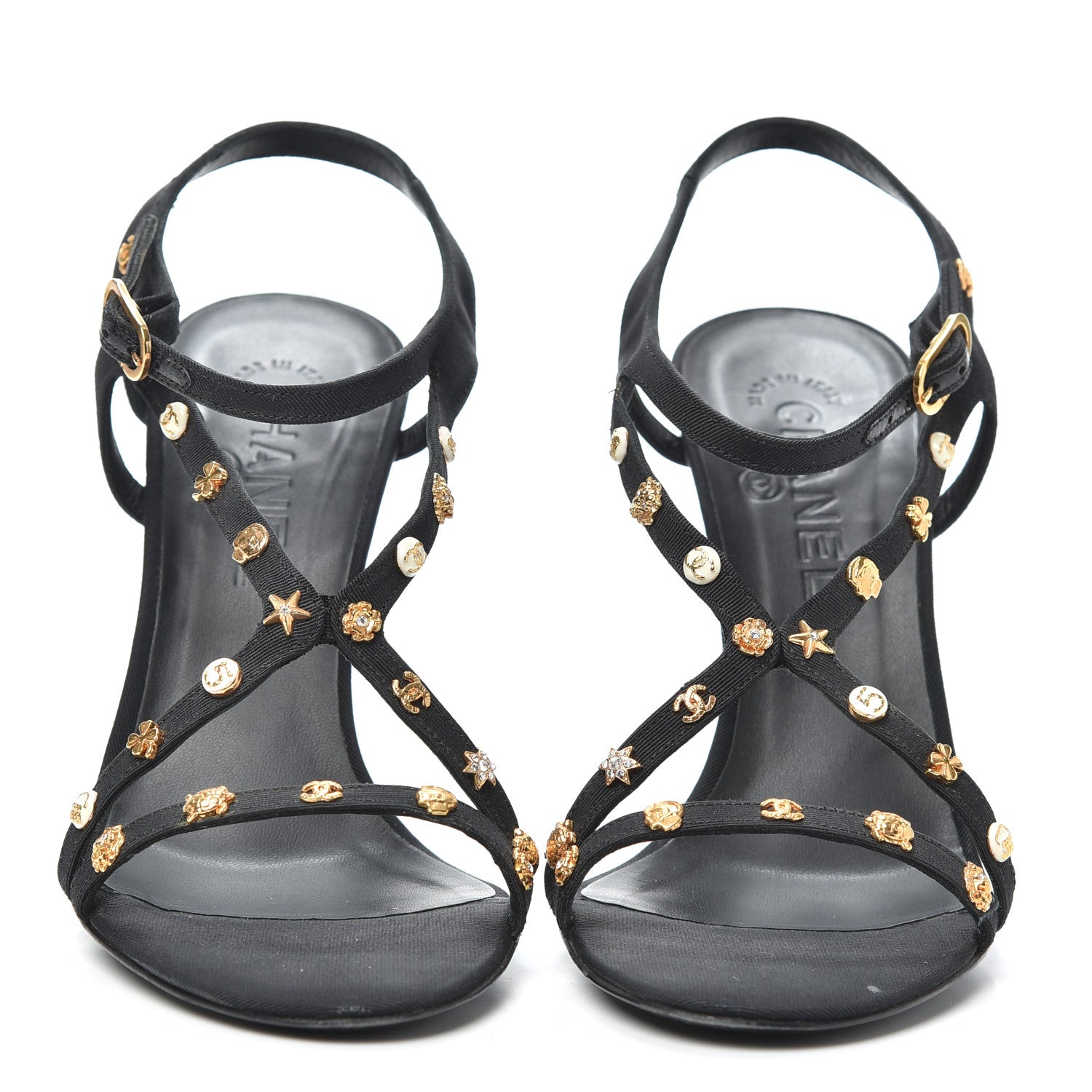 Chanel Grosgrain Charms Sandals 37.5 Black 2 of 7