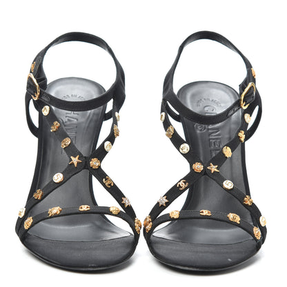 Chanel Grosgrain Charms Sandals 37.5 Black 2 of 7