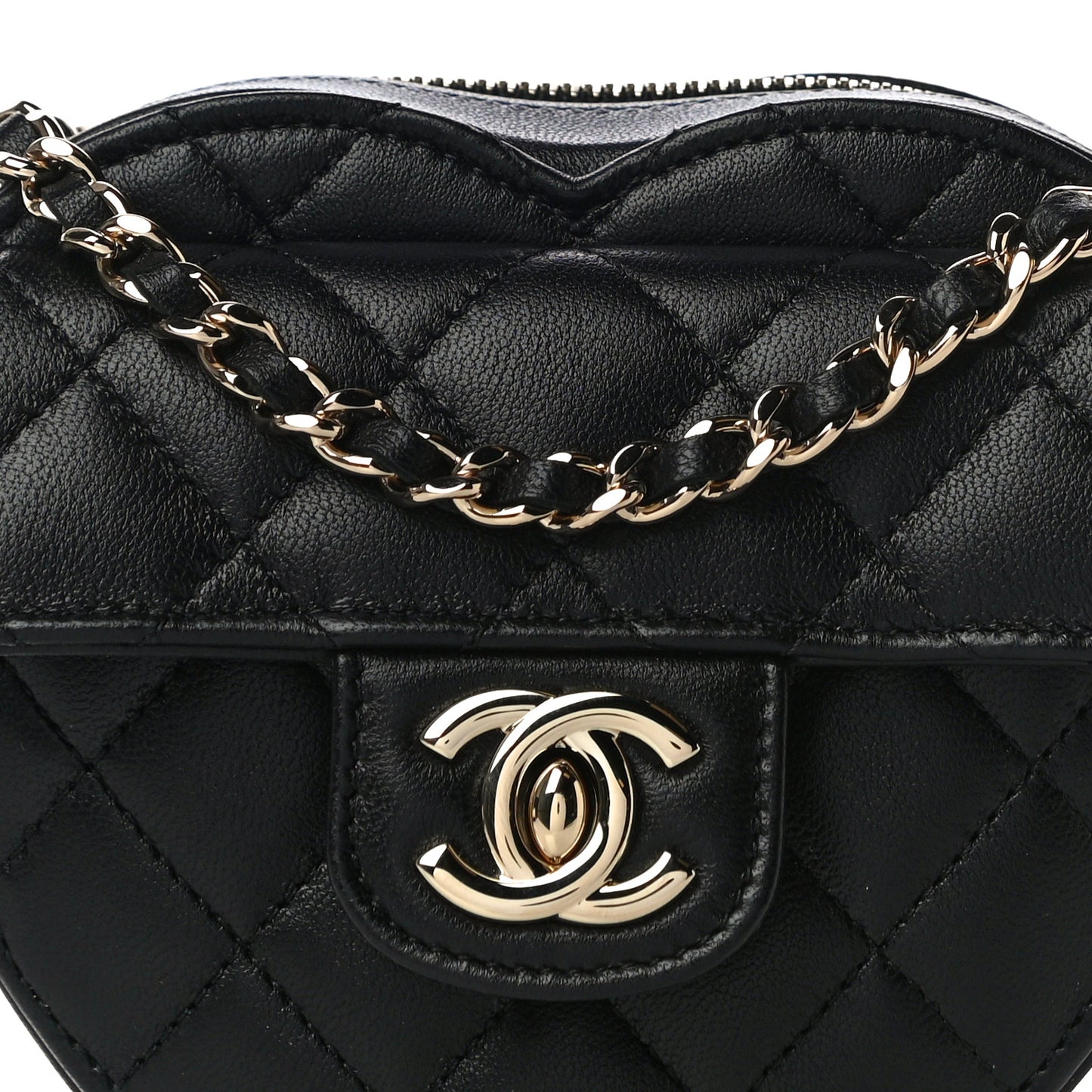 Lambskin Quilted CC In Love Heart Clutch With Chain Black