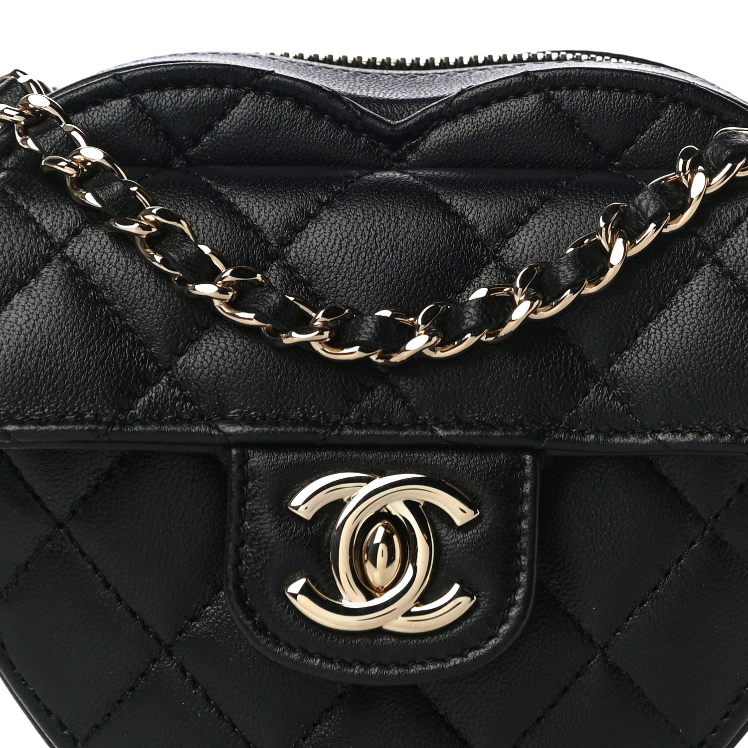 Chanel Lambskin Quilted CC In Love Heart Clutch With Chain Black 8 of 10
