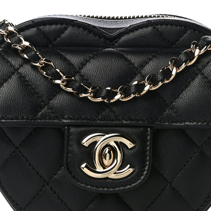 Chanel Lambskin Quilted CC In Love Heart Clutch With Chain Black 8 of 10