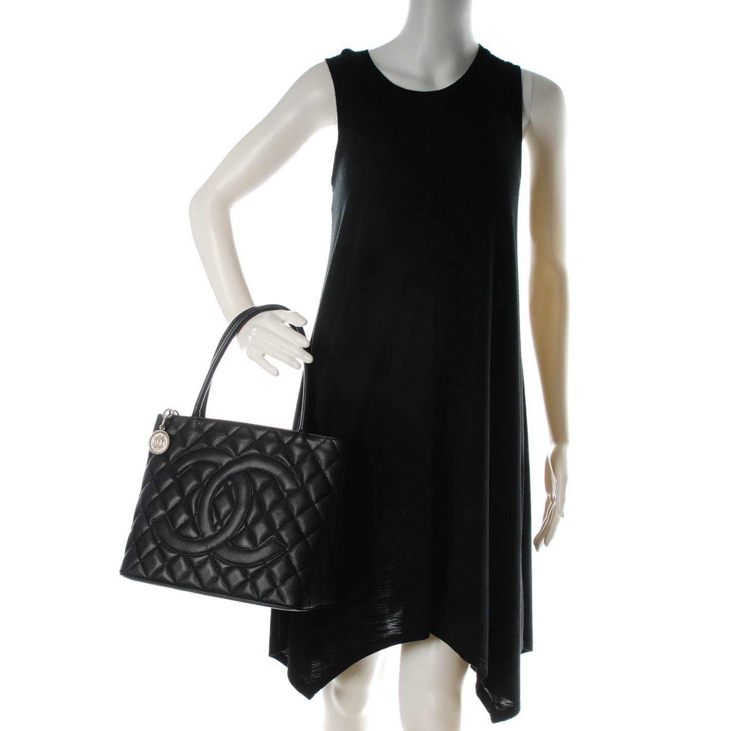 Caviar Quilted Medallion Tote Black